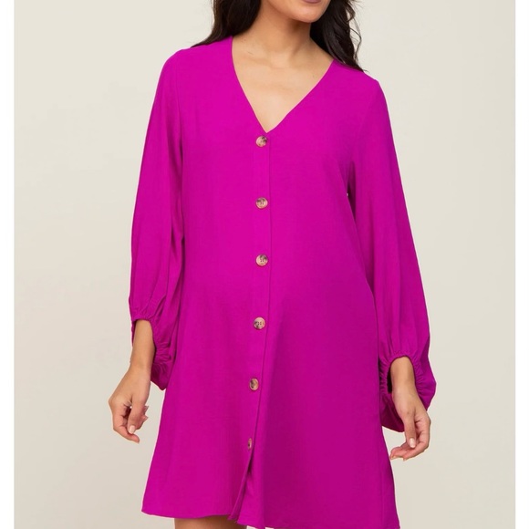 Magenta JODIFL, (sold via Pink Blush) small Front Button, Balloon Sleeve Dress - Picture 5 of 8